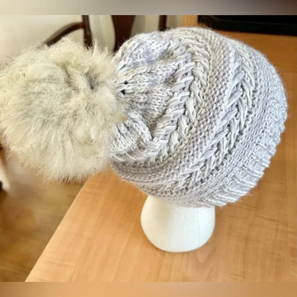 David & young beanie hat stocking faux fur cable knit cap